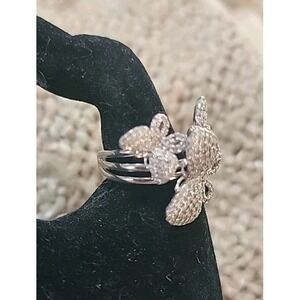 Dazzling Sterling Silver & Cubic Zirconia Butterflies & Pave Ring Size 8.5 Nice!